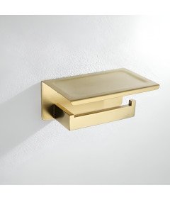 Uchwyt na Papier Toaletowy Ścienny Łazienka Półka Stal Szczotkowany Złoty Wieszak
