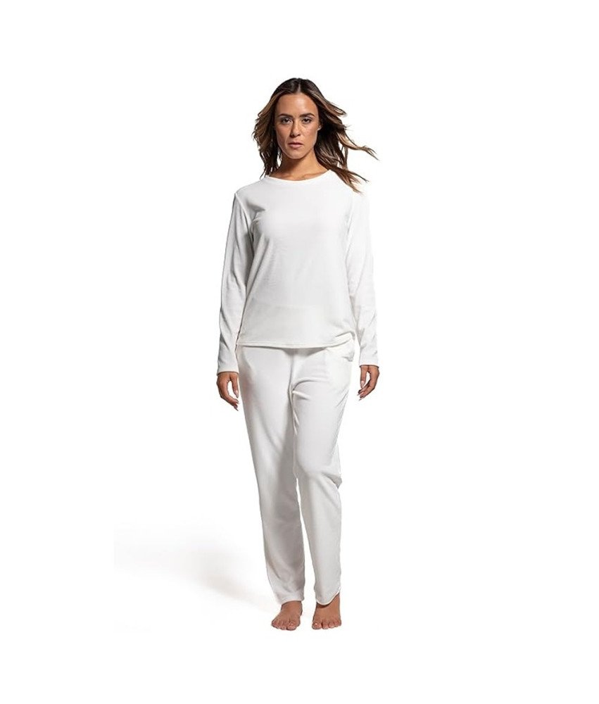 LAVENZO Damska Piżama Zimowa Dwuczęściowa z Ciepłego Polaru Biała XXS