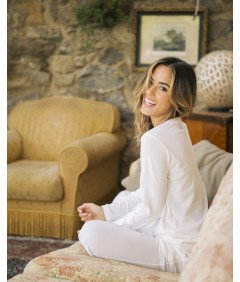 LAVENZO Damska Piżama Zimowa Dwuczęściowa z Ciepłego Polaru Biała XXS