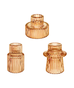 Szklane Świeczniki Dekoracyjne Dwustronne Przezroczyste Brązowe 3 szt