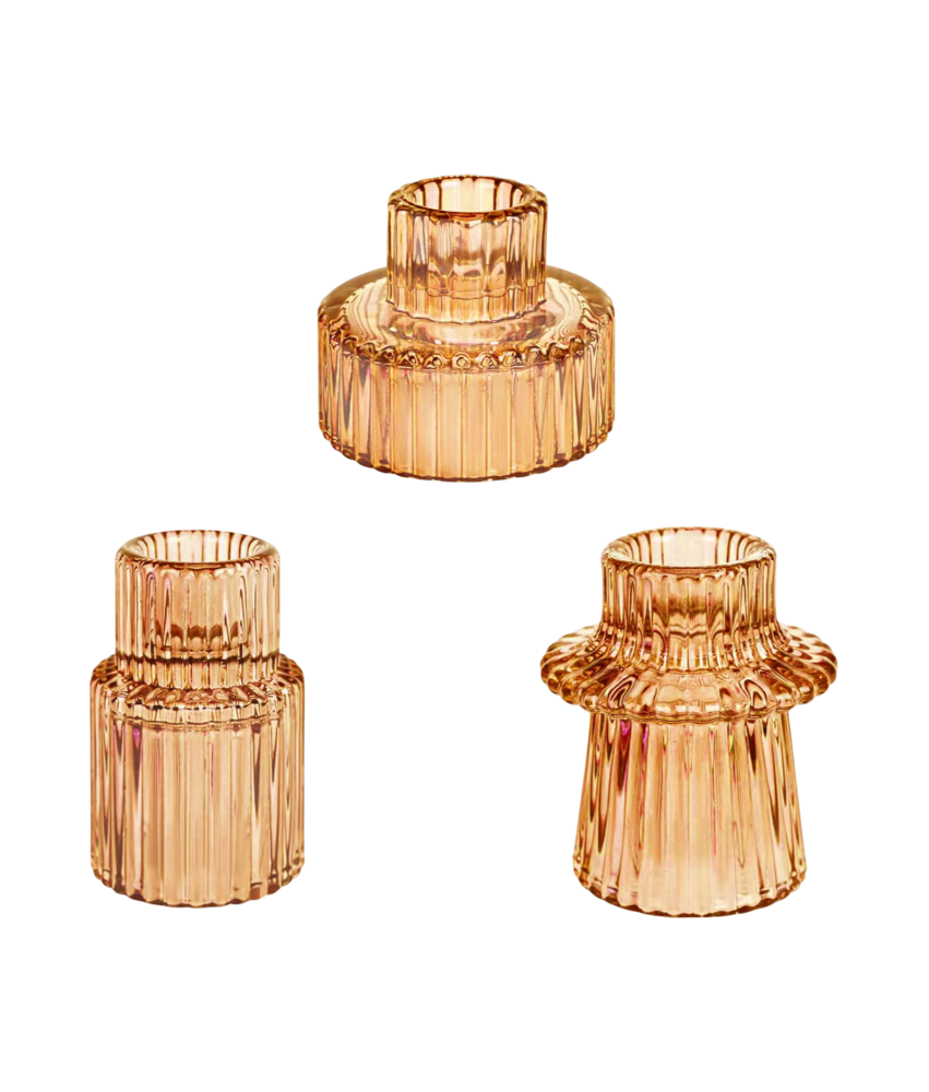 Szklane Świeczniki Dekoracyjne Dwustronne Przezroczyste Brązowe 3 szt