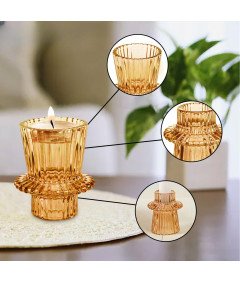 Szklane Świeczniki Dekoracyjne Dwustronne Przezroczyste Brązowe 3 szt