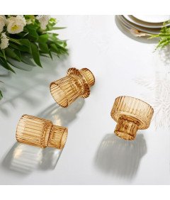 Szklane Świeczniki Dekoracyjne Dwustronne Przezroczyste Brązowe 3 szt