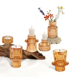 Szklane Świeczniki Dekoracyjne Dwustronne Przezroczyste Brązowe 3 szt