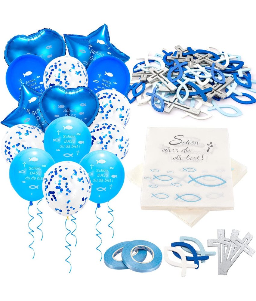 Zestaw Dekoracji Komunijnych 60 Drewnianych Rybek 14 Balonów 40 Serwetek