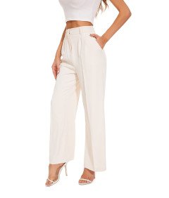 FUNYYZO Spodnie Damskie z Wysokim Stanem Szerokie Nogawki Białe XS