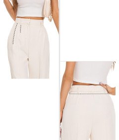 FUNYYZO Spodnie Damskie z Wysokim Stanem Szerokie Nogawki Białe XS