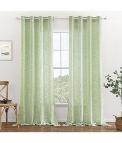 MIULEE Zasłony Lniane z Oczkami Zestaw 2 Sztuki 140x260 cm Zielone