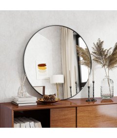 Koonmi Okrągłe Lustro Ścienne 60 cm z Aluminiową Ramą Czarne