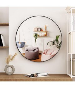 Koonmi Okrągłe Lustro Ścienne 60 cm z Aluminiową Ramą Czarne