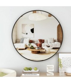 Koonmi Okrągłe Lustro Ścienne 60 cm z Aluminiową Ramą Czarne