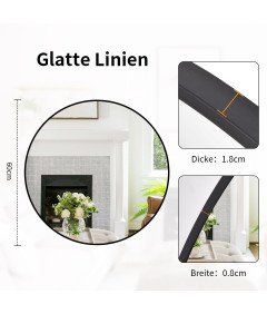 Koonmi Okrągłe Lustro Ścienne 60 cm z Aluminiową Ramą Czarne