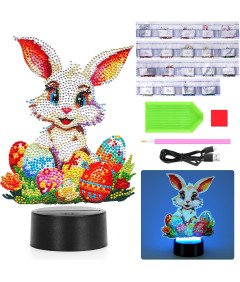 Starnearby Lampka Nocna LED Wielkanocna DIY Królik Malowanie Diamentami
