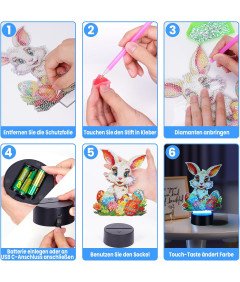 Starnearby Lampka Nocna LED Wielkanocna DIY Królik Malowanie Diamentami
