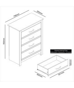 Galano Komoda 4 Szuflady Nowoczesna Szara Blat Kolor Drewna 79x95x39 cm