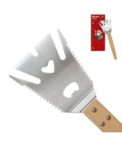 Szpatułka Do Grilla Wielofunkcyjna 6w1 Stal Nierdzewna Drewniany Uchwyt