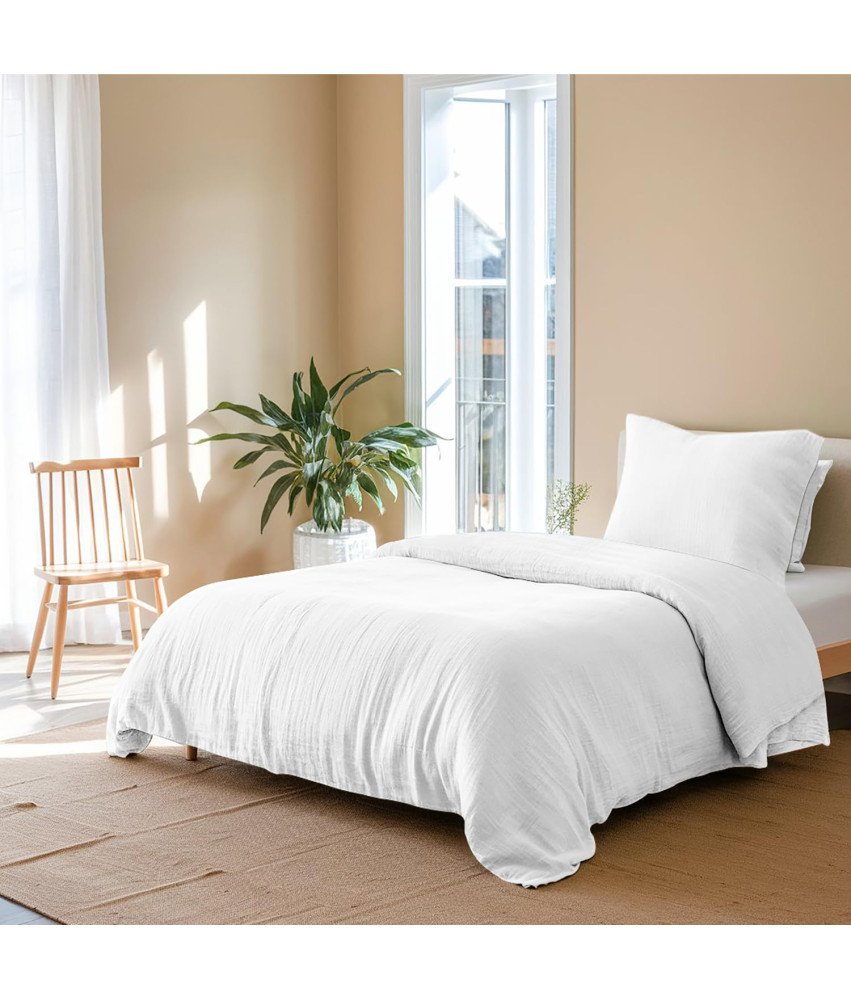 Pościel Muślinowa Bawełniana 135 x 200 cm Poduszka 80 x 80 cm Biała