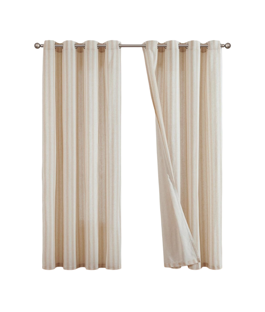 TOPICK Zasłona do Salonu z Oczkami 130x245 cm Beżowa w Paski 1 Sztuka