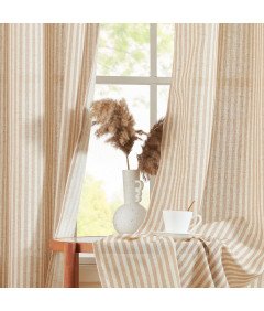 TOPICK Zasłona do Salonu z Oczkami 130x245 cm Beżowa w Paski 1 Sztuka