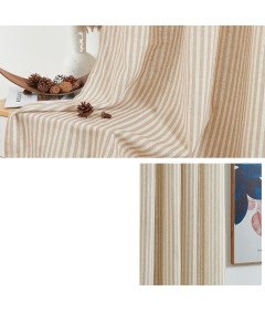 TOPICK Zasłona do Salonu z Oczkami 130x245 cm Beżowa w Paski 1 Sztuka