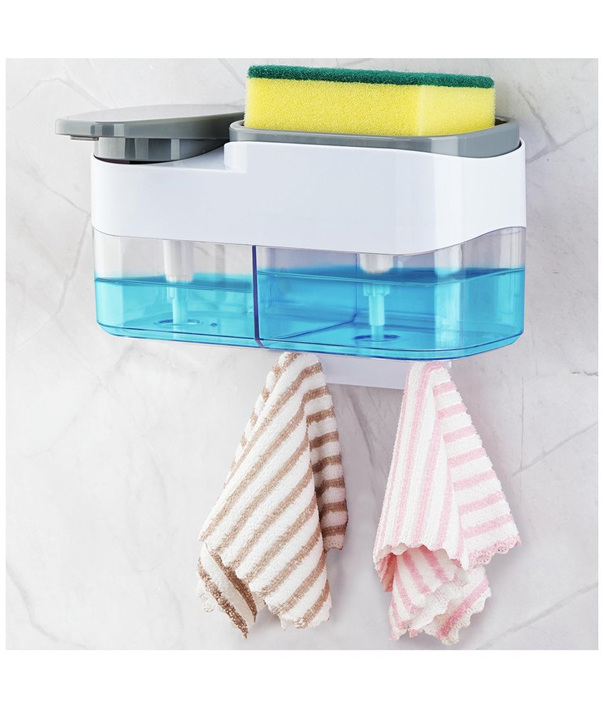 Dozownik Mydła na Ścianę 2w1 z Miejscem na Gąbkę 2 Komory po 500 ml