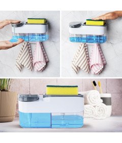 Dozownik Mydła na Ścianę 2w1 z Miejscem na Gąbkę 2 Komory po 500 ml