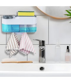 Dozownik Mydła na Ścianę 2w1 z Miejscem na Gąbkę 2 Komory po 500 ml