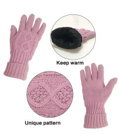 Zestaw 3w1 Szalik Czapka Rękawiczki do Ekranów Dotykowych Dzianinowy Różowe