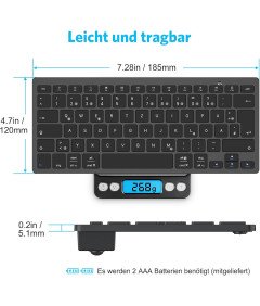 Emetok Klawiatura Bluetooth Cienka QWERTZ Stabilne Połączenie Czarna