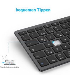 Emetok Klawiatura Bluetooth Cienka QWERTZ Stabilne Połączenie Czarna