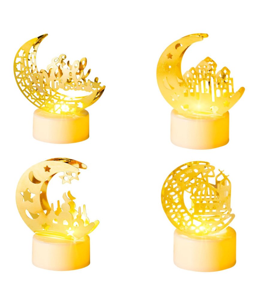 Świece LED na Ramadan Dekoracyjne Zestaw 4 Sztuki Księżyc Gwiazdy Złote