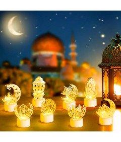 Świece LED na Ramadan Dekoracyjne Zestaw 4 Sztuki Księżyc Gwiazdy Złote