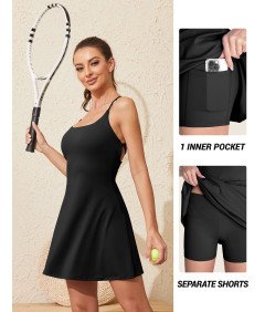 Desol Sukienka Tenisowa z Wbudowanymi Kieszeniami Sportowa Czarna Rozmiar M