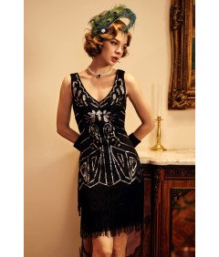 Sukienka Retro z Cekinami w Stylu Lat 20 Halloween Wielki Gatsby Czarna XS