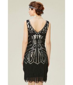 Sukienka Retro z Cekinami w Stylu Lat 20 Halloween Wielki Gatsby Czarna XS