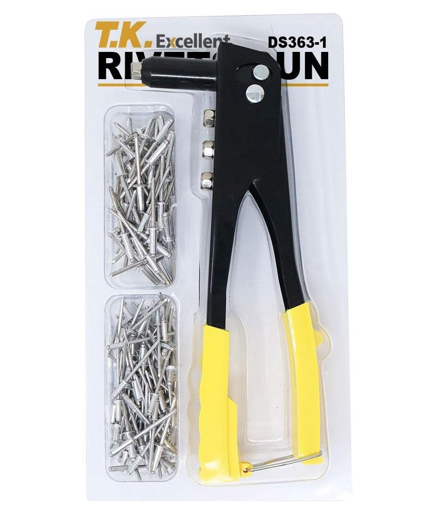 T.K.Excellent Nitownica Ręczna z Nitami 4 Końcówki 150 Sztuk 3,2 mm i 4 mm