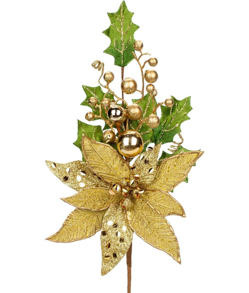 Oirse Zestaw Ozdobnych Kwiatów Złote Dekoracja Świąteczna 2 Sztuki 28x50 cm