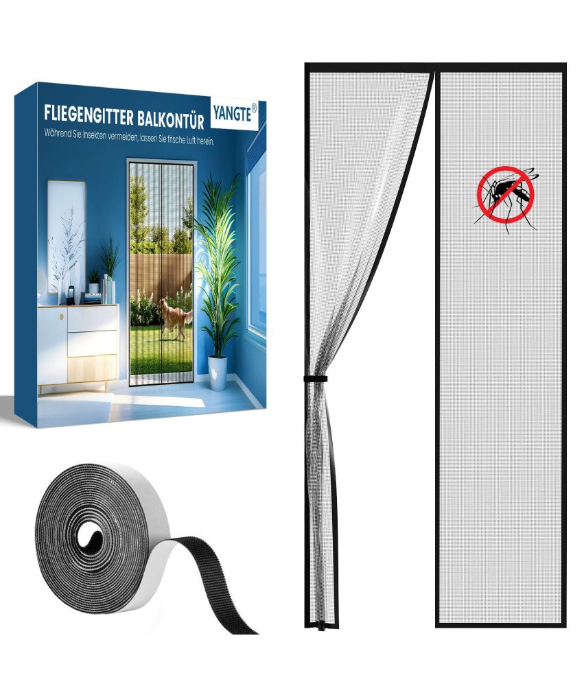 Moskitiera Magnetyczna na Drzwi Balkonowe Tarasowe Czarna 100 x 210 cm