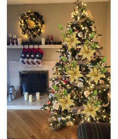 Oirse Zestaw Ozdobnych Kwiatów Złote Dekoracja Świąteczna 2 Sztuki 28x50 cm