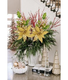 Oirse Zestaw Ozdobnych Kwiatów Złote Dekoracja Świąteczna 2 Sztuki 28x50 cm