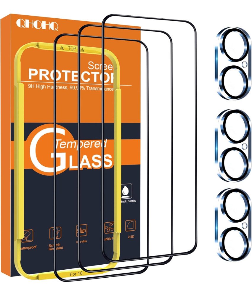 QHOHQ Szkło Hartowane do Apple iPhone 16 Ochrona Ekranu 9H+ Zestaw 3 Sztuki