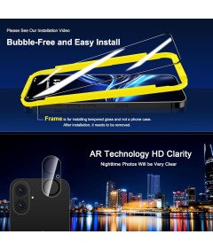 QHOHQ Szkło Hartowane do Apple iPhone 16 Ochrona Ekranu 9H+ Zestaw 3 Sztuki