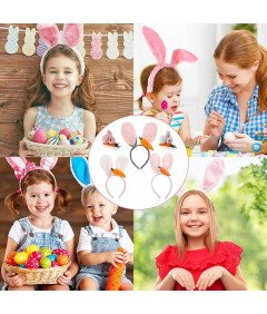 Opaski na Głowę Uszy Króliczka Zestaw 3 Sztuki z Królikiem Wielkanocnym
