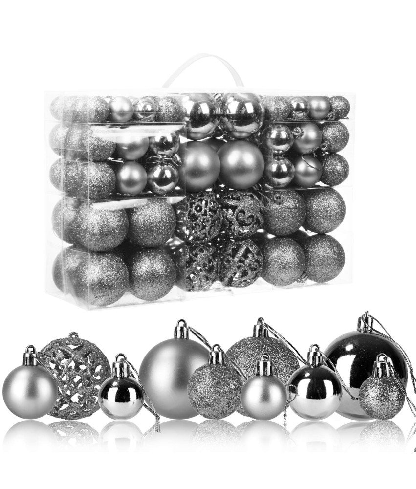 Zestaw 100 Bombek na Choinkę Dekoracyjne Choinkowe Świąteczne Srebrne