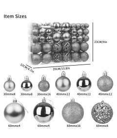 Zestaw 100 Bombek na Choinkę Dekoracyjne Choinkowe Świąteczne Srebrne