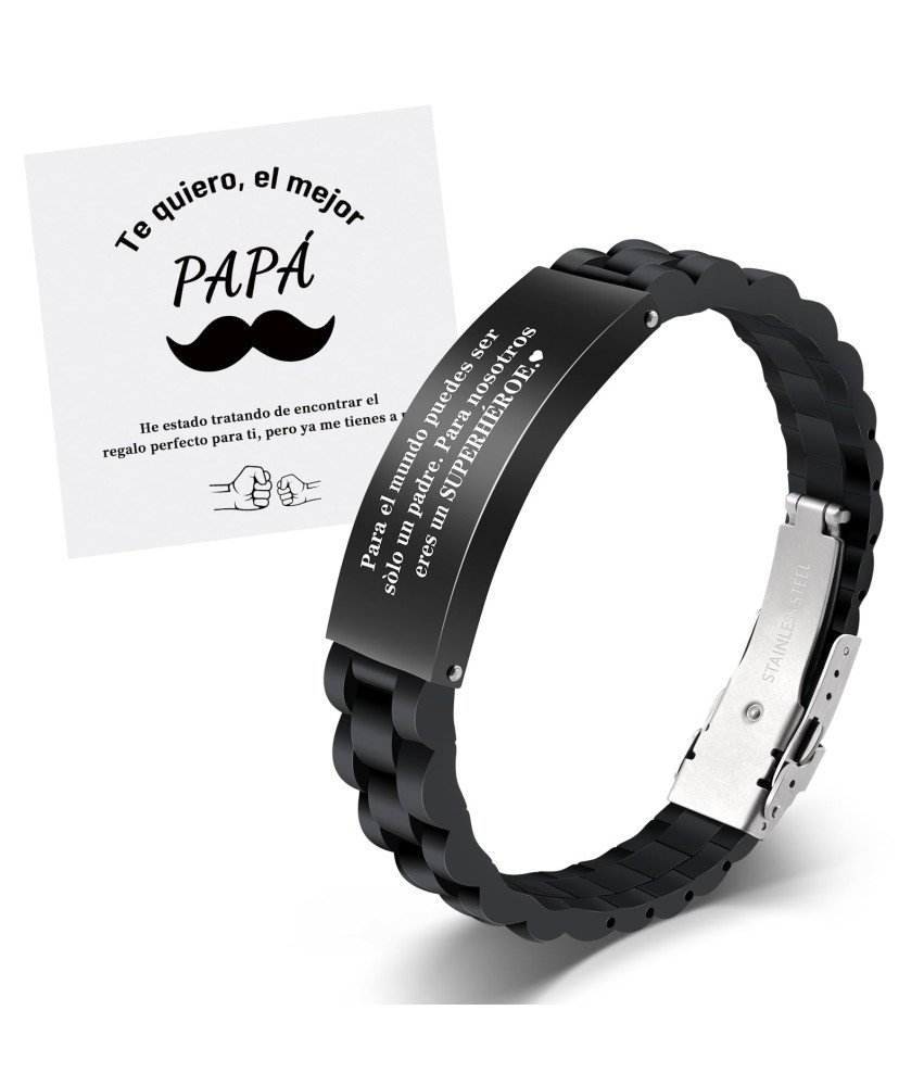 Męska Bransoletka Prezent Dla Taty Stal  Skóra ,,Te quiero, el mejor PAPÁ''