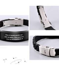 Męska Bransoletka Prezent Dla Taty Stal  Skóra ,,Te quiero, el mejor PAPÁ''