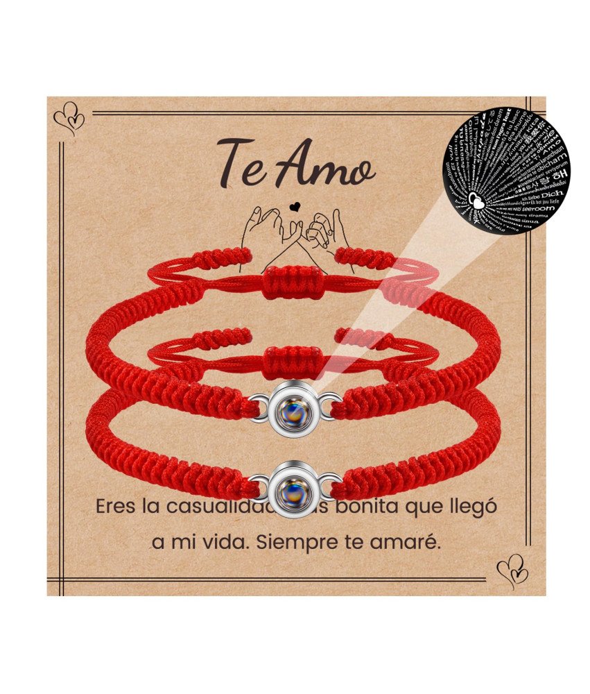 Bransoletki Prezent dla Par Kocham Cię w 100 Językach Czerwone 2 szt