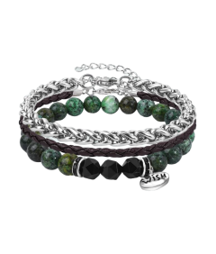 Męska Bransoletka Prezent Zestaw 3 sztuki Skórzane Stalowe Kamienie