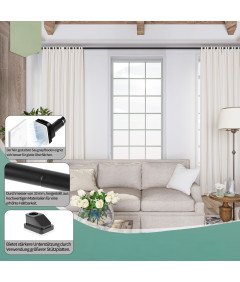 Drążek Teleskopowy do Zasłon Prysznicowych 75-120 cm Bez Wiercenia Czarny